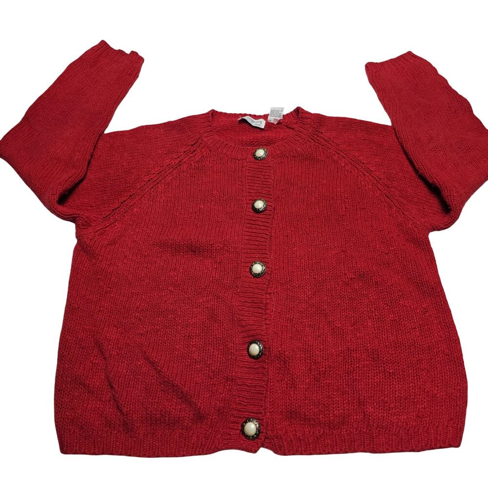 Vintage Red Knitted Button Up Sweater Cardigan Women’s Size Medium 90's